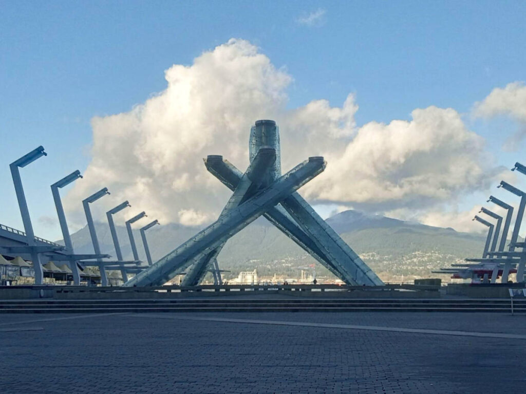 View of the Jack Poole Plaza and the 2010 Winter Olympics cauldron