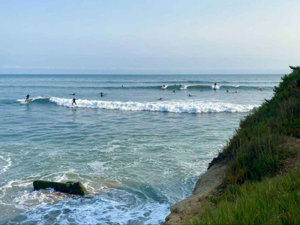 Group of surfers surfing at 38th Ave. Beach in Pleasure Point