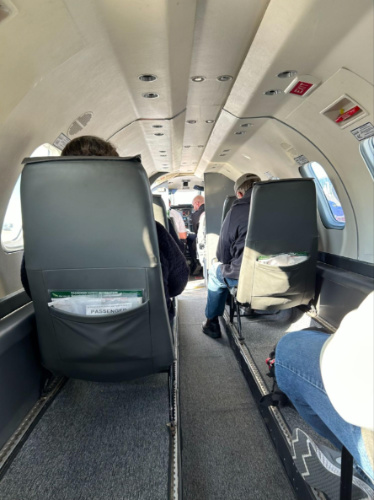 View inside the 9-seat prop plane