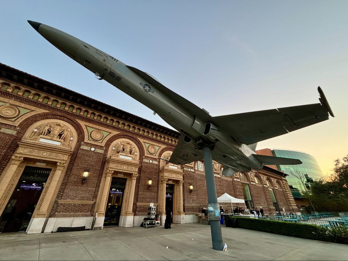An FA-18A Hornet fighter jet outside the north entrance