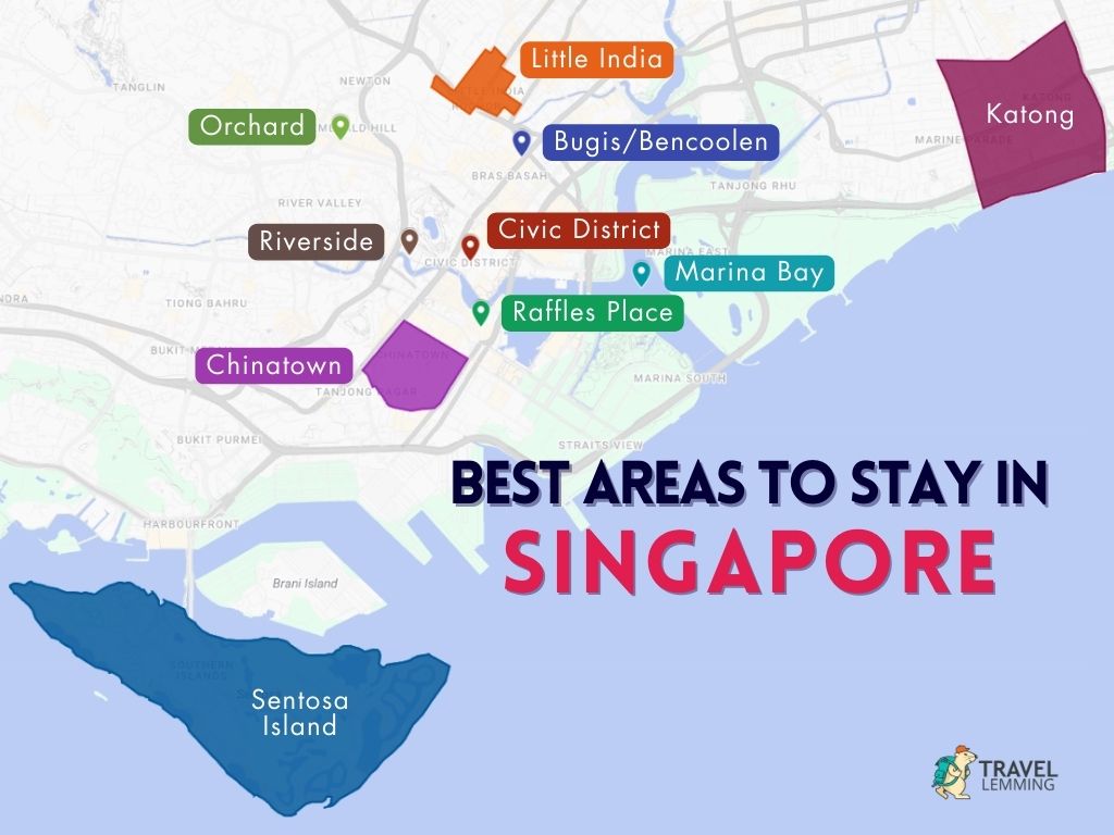 A graphic map that shows the best areas to stay in Singapore