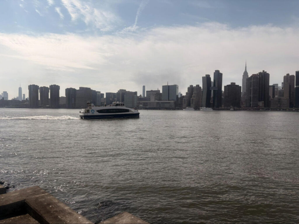 View of a ferry on the way to Midtown Manhattan