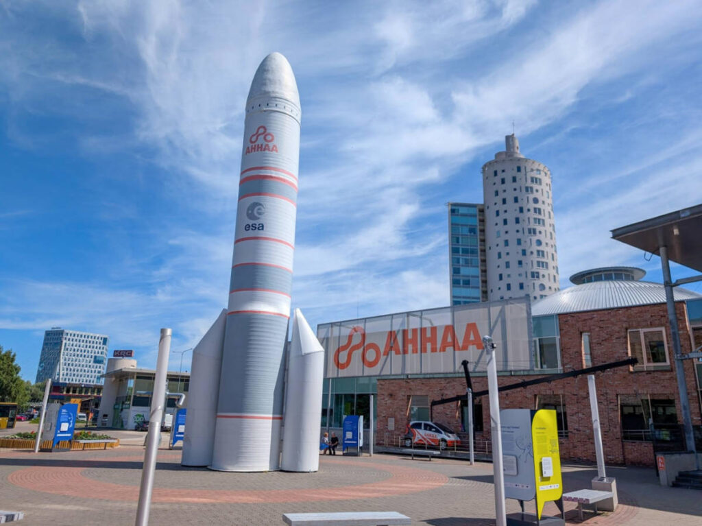 A rocket ship-like installation at the AHHAA Science Center