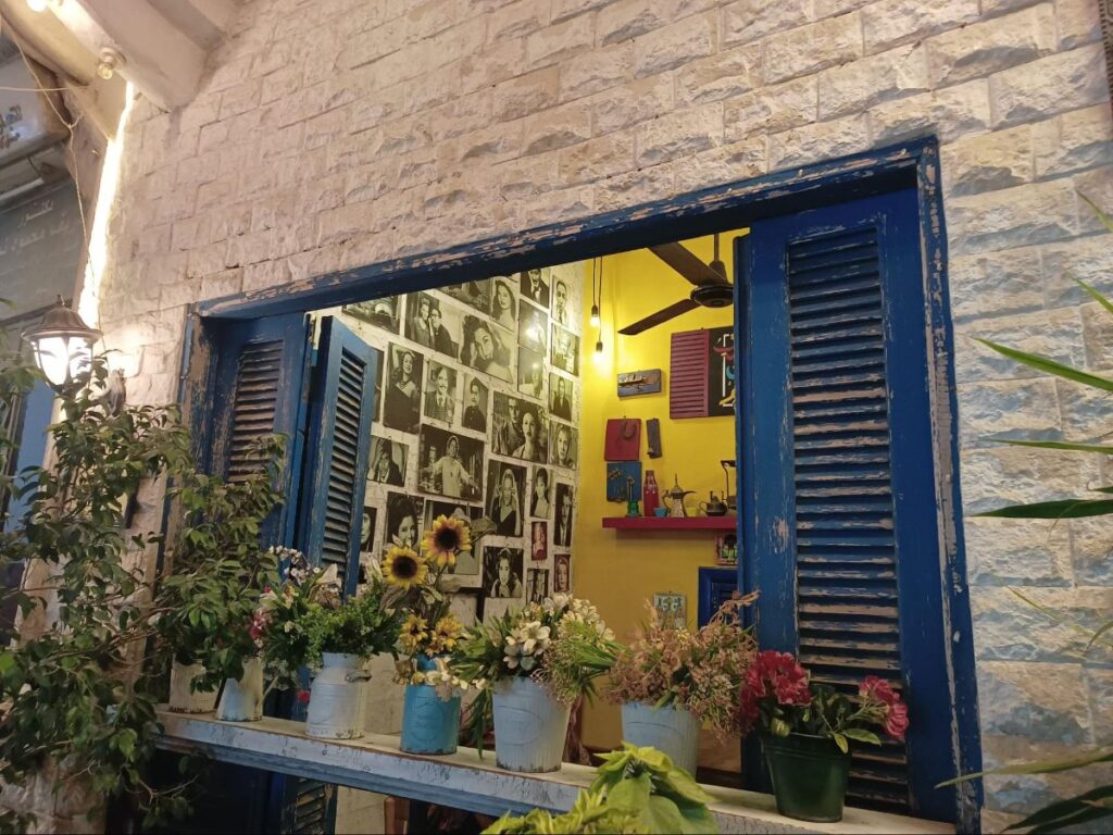 A cafe window in the Abdeen neighborhood of Cairo