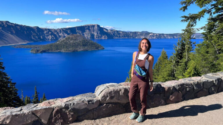 The author, Abigail Bliss with the amazing view of Crater Lake on her background