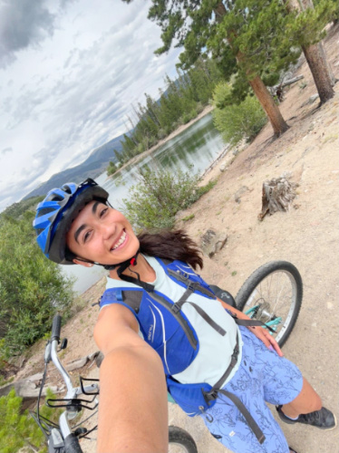The author, Abigail Bliss biking along Lake Dillon