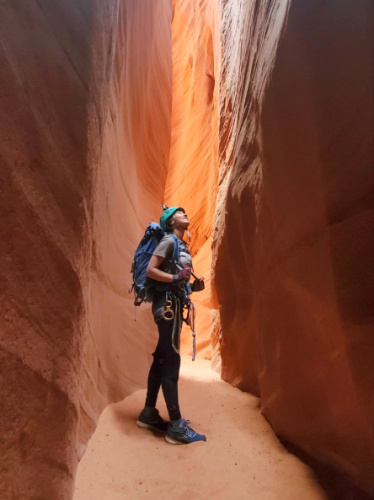Travel Lemming Editor Abigail Bliss admiring at the slot canyon