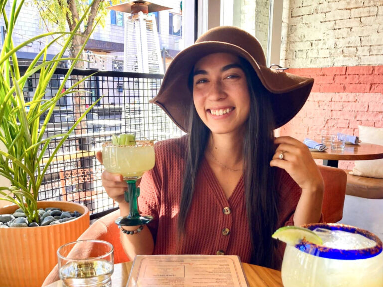 Travel Lemming Editor Abigail Bliss, drinking cocktails at Lady Nomada