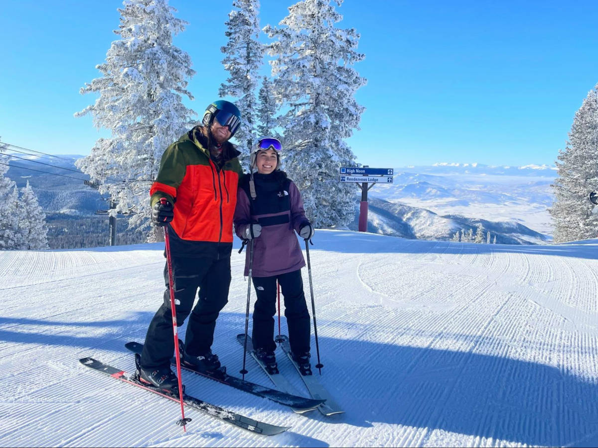 The author Abigail Bliss and her husband, skiing at the Steamboat Ski Resort