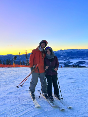 Abigail Bliss and her husband during a night skiing