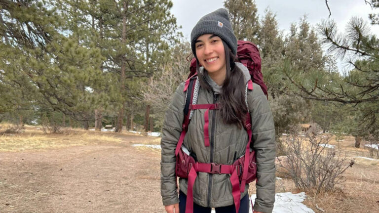 The author Abigail Bliss hiking at Mount Falcon Park near Lakewood
