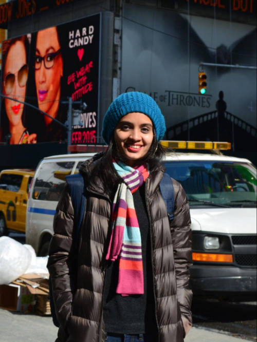 Advaita smiling for a photo in New York City