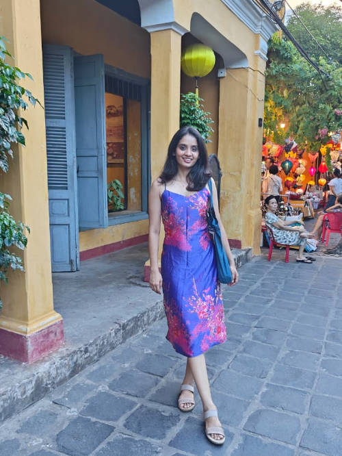 Advaita posig for a photo in Hoi An, Vietnam
