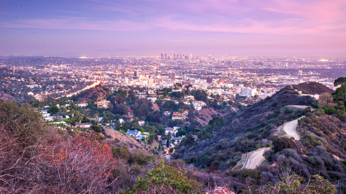 Aerial View of the City of Angels from Runyon Canyon Park at dusk