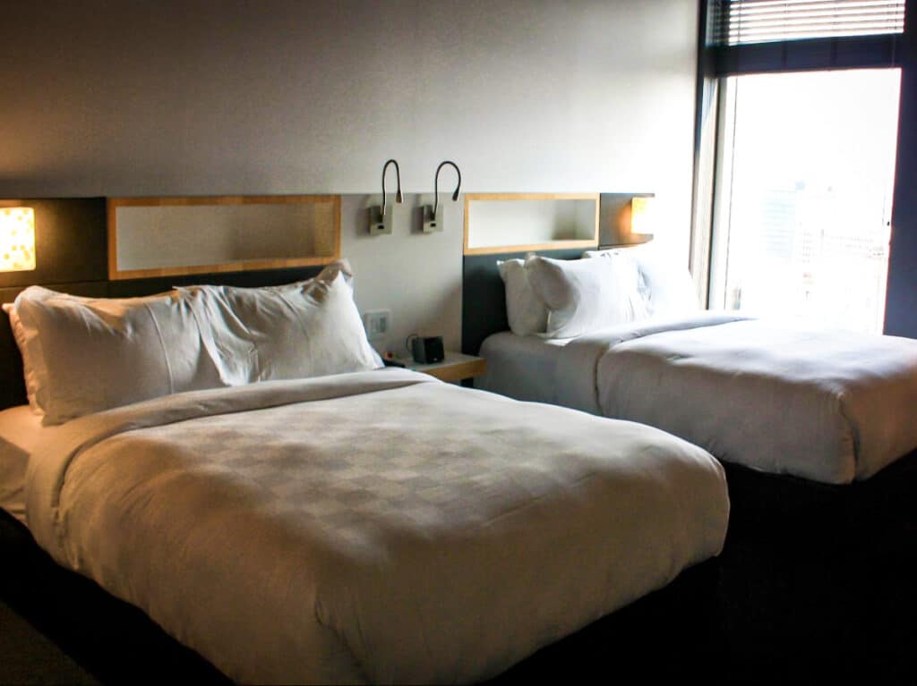 View of the two double beds inside the double room of Alt Hotel