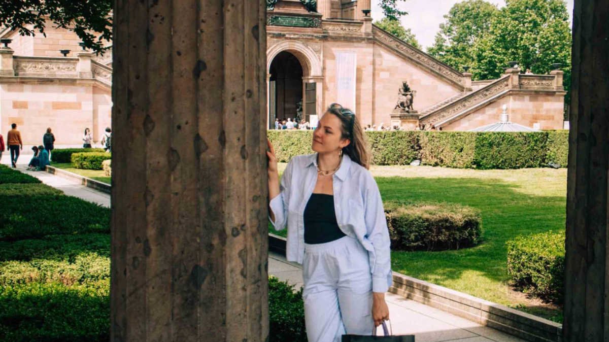 The author Amber Visch, posing for a photo at the park