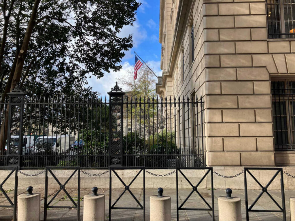 A US flag outside the American Embassy in Paris