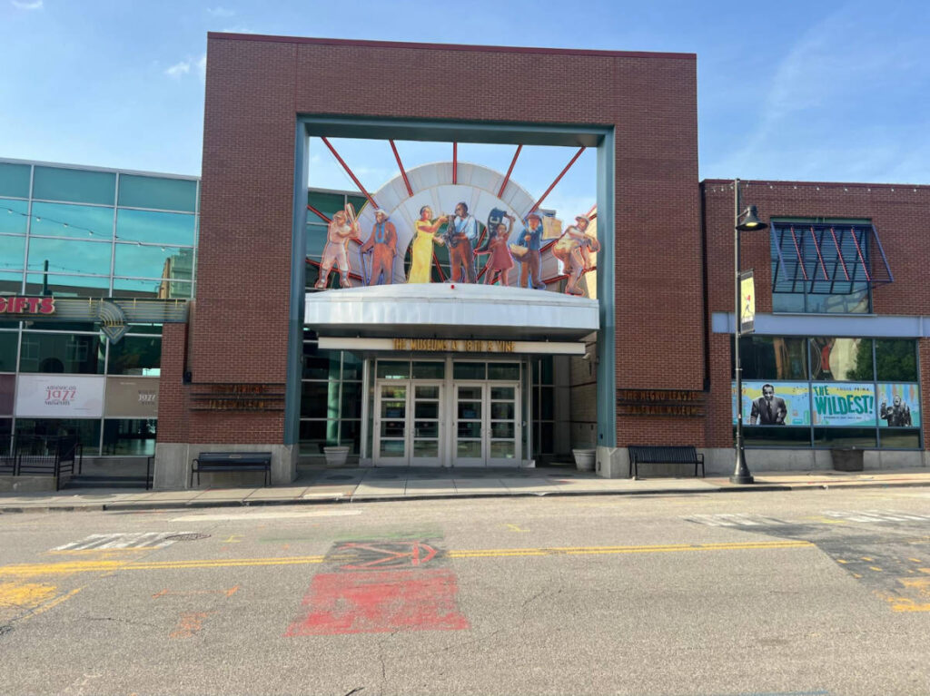 The exterior and entrance of American Jazz Museum