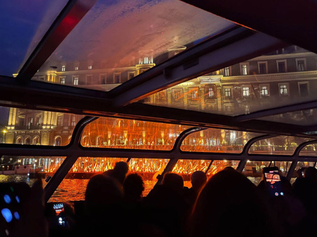 View of the Amsterdam Light Festival from the water