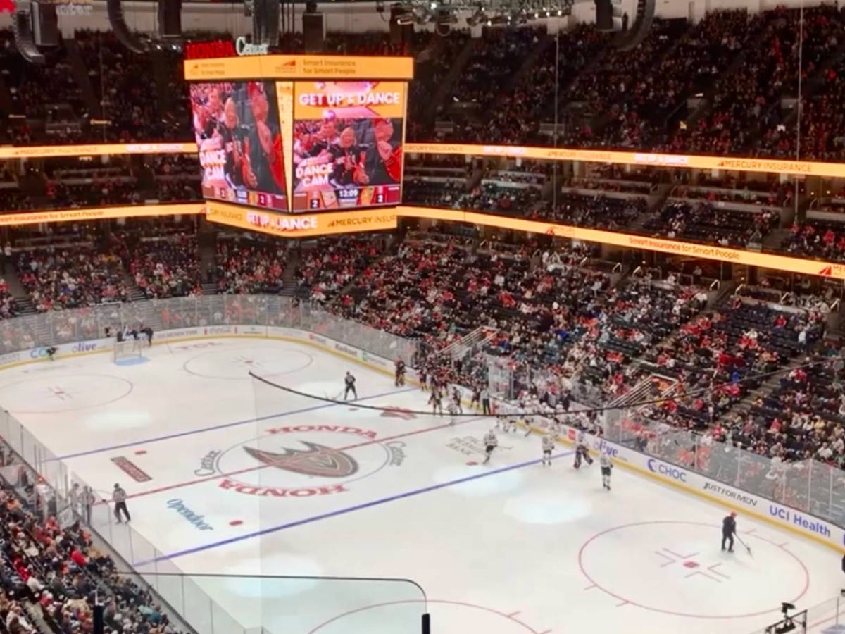 View during a game of the Anaheim Ducks hockey team at the Honda Center