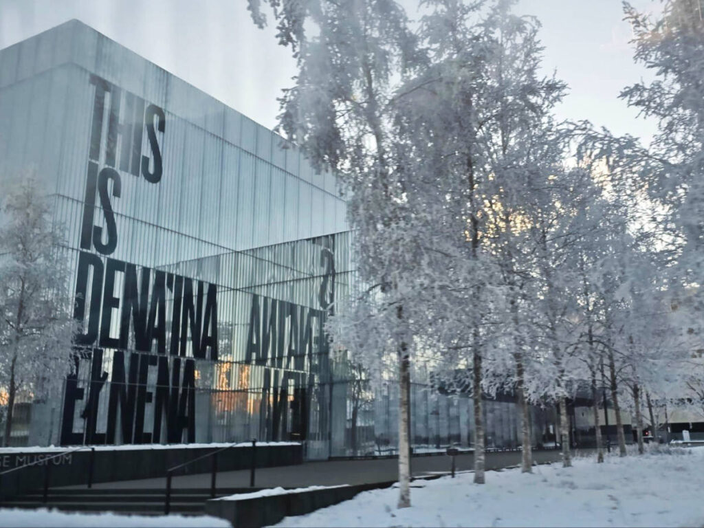 View from the outside of the Anchorage Museum during winter season