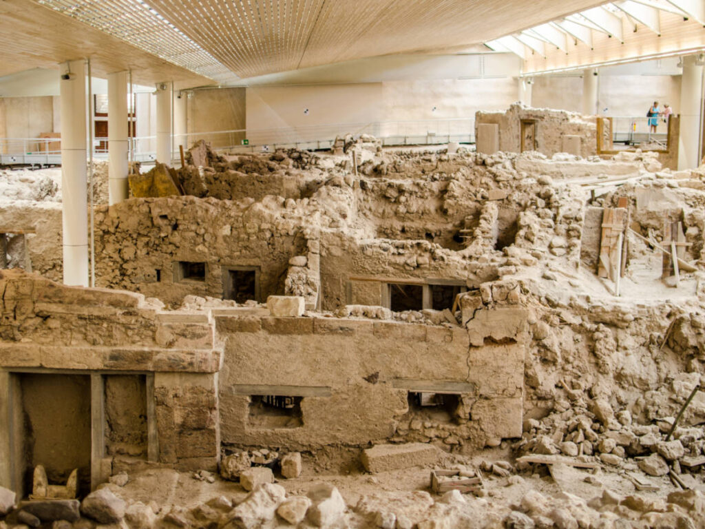 View of the ruins of Ancient Akrotiri in Santorini