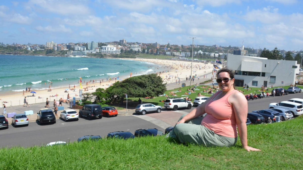 The author Ann-Marie Cahill, enjoying the overlooking view of the Bondi Beach