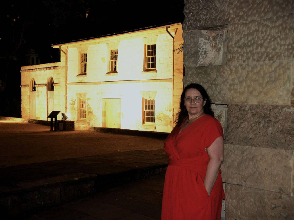 The author Ann-Marie Cahill on The Rocks Haunted Ghost Tour at night