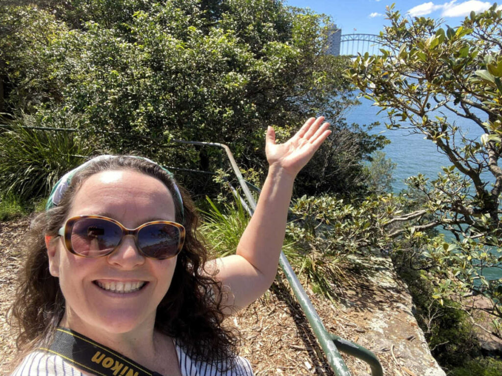 The author Ann-Marie Cahill, enjoying the overlooking view of the Balls Head Reserve