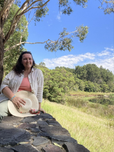 The author Ann-Marie Cahill, enjoying the overlooking view of the greenery at the Sydney Olympic Park