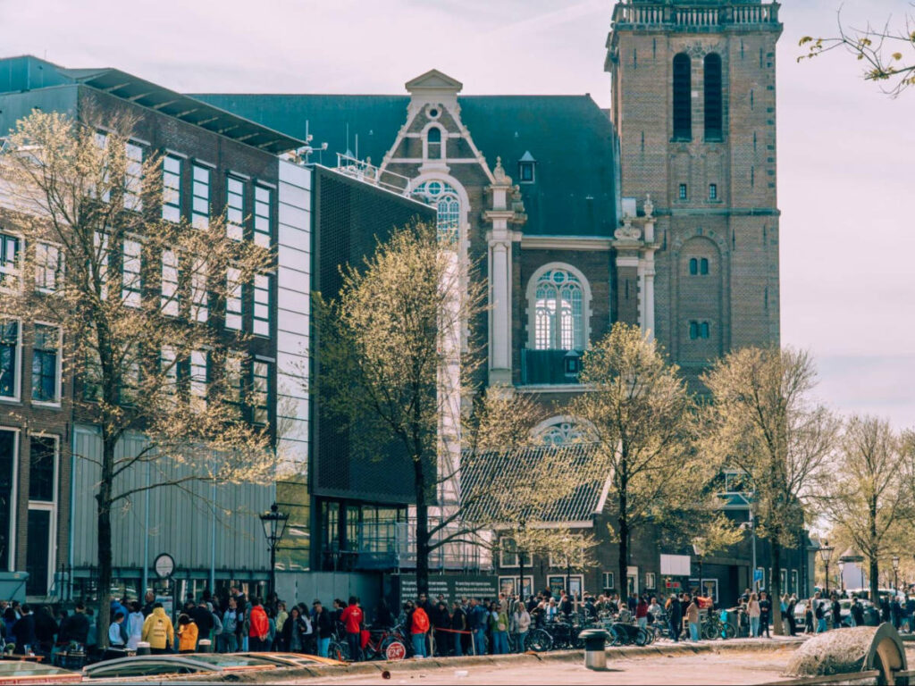 People lining up to get inside the Anne Frank House