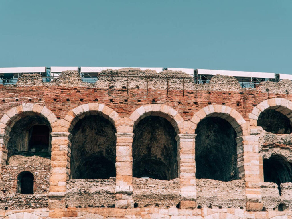 Closeup look of the well-preserved walls of Arena di Verona