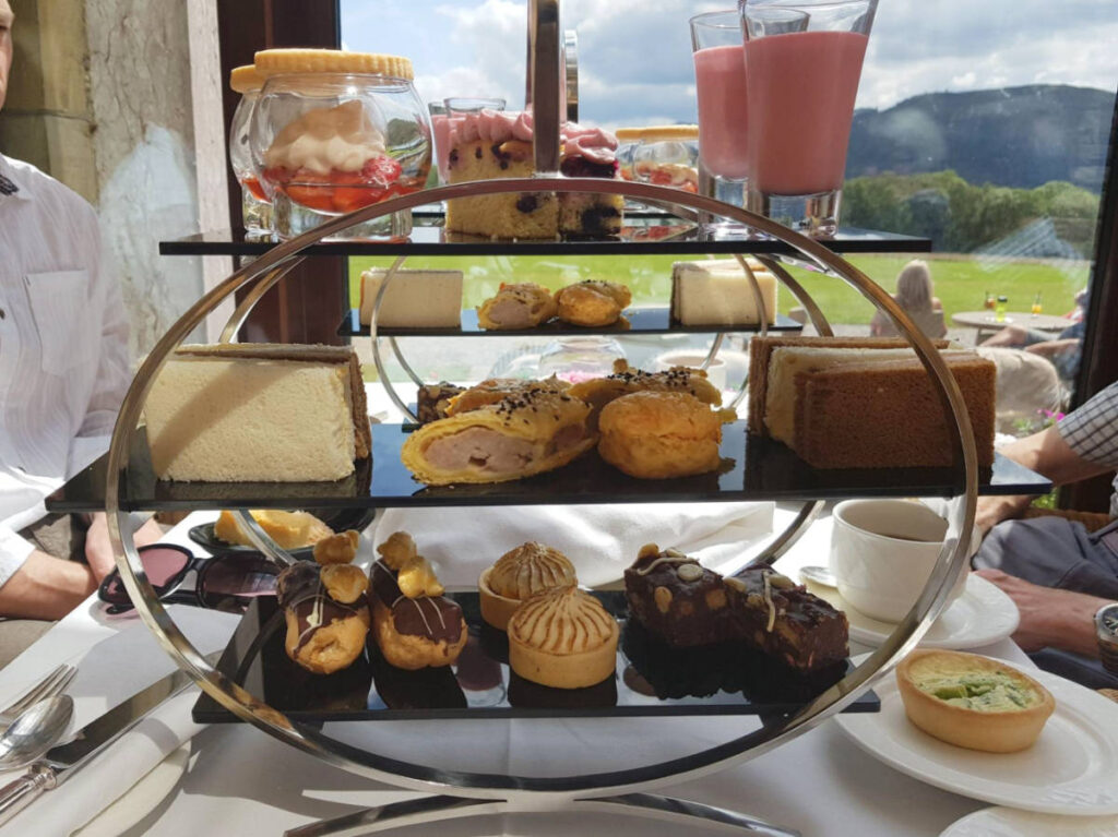 View of the pastries and desserts on a display rack