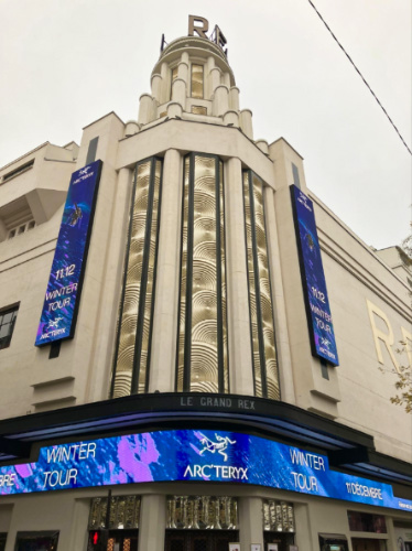 View of the LED signs outside the Art Deco Rex Cinema