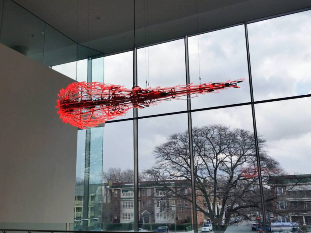 An art installation suspended over the Virginia Museum of Fine Arts Lobby