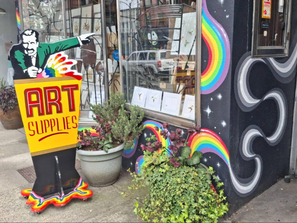 View of the colorful and creative storefront