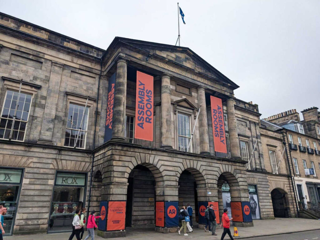 View of the banners in front of the grand Assembly Rooms