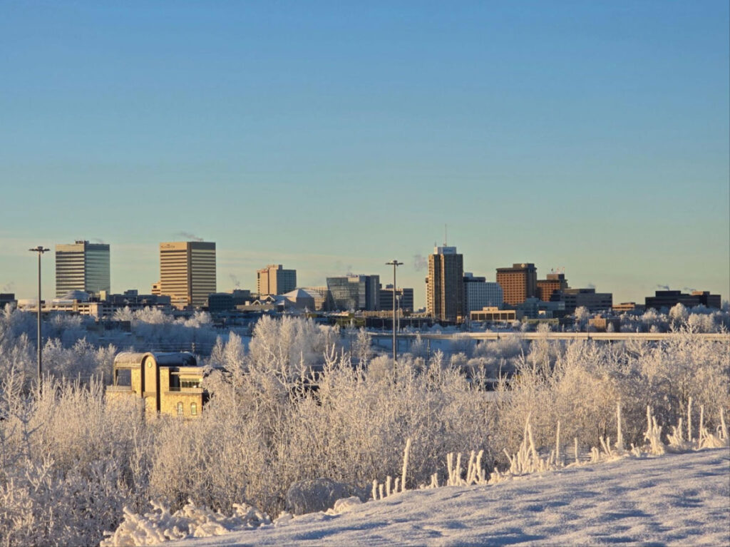 View of Downtown Anchorage during winter