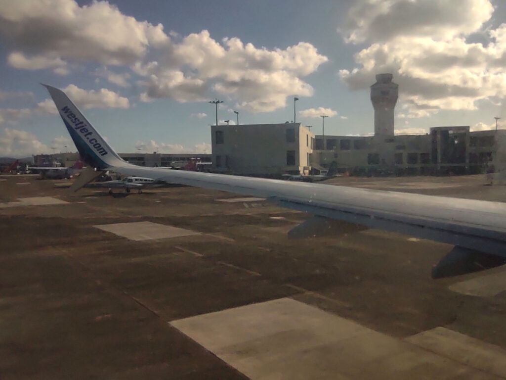 View of San Juan Airport seen from airplane window