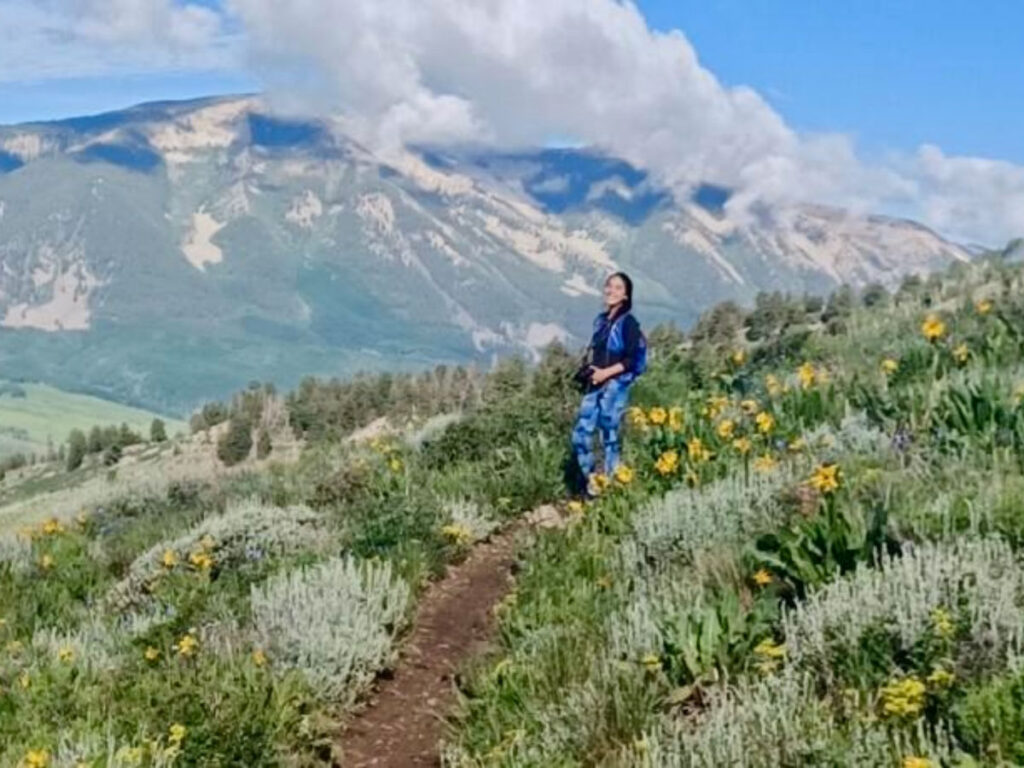 Author Abigail at Walrod Loop during wildflower season
