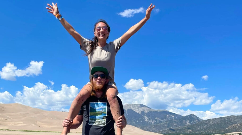 Author Abigail and her husband at Great Sand Dunes National Park