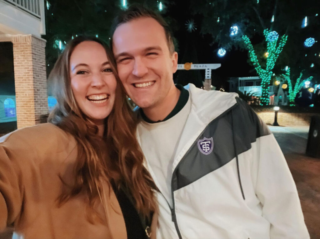 Author Allie and her husband on a night out at Baytowne Wharf