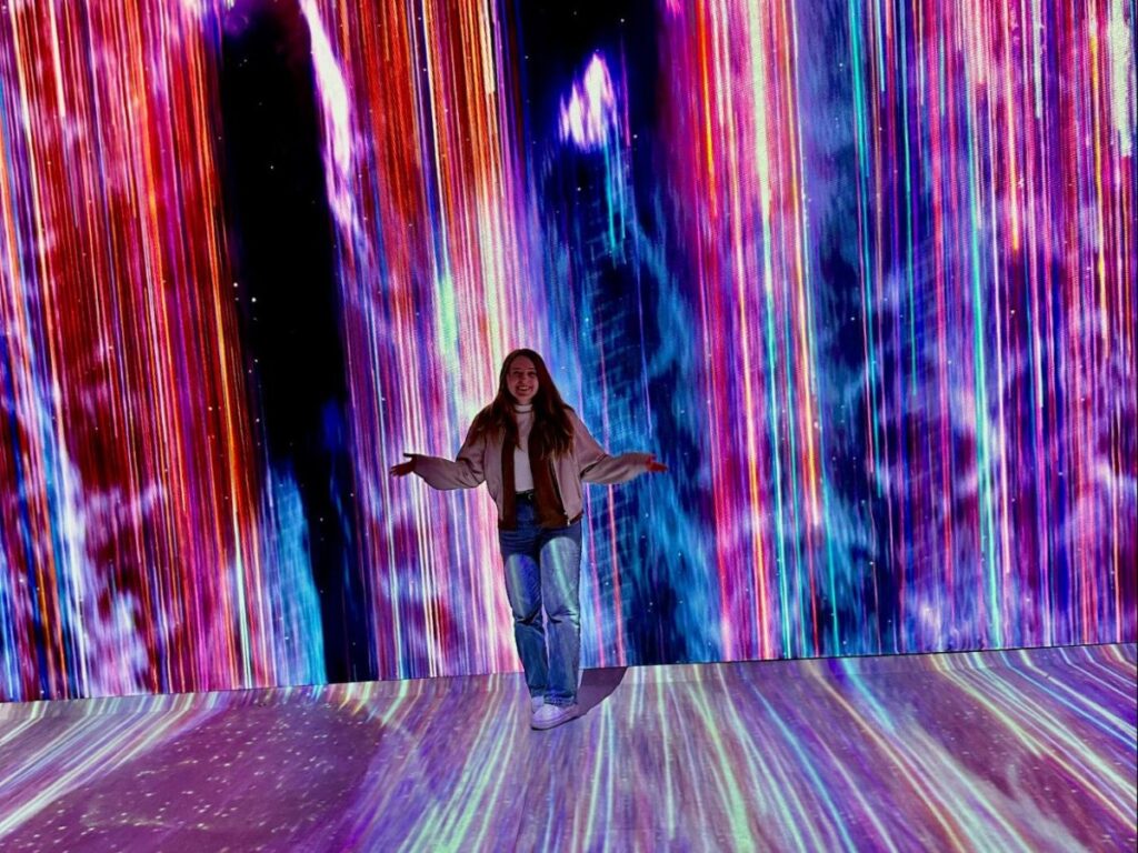 Author Bethan enjoying the projected digital art at Arte Museum Busan