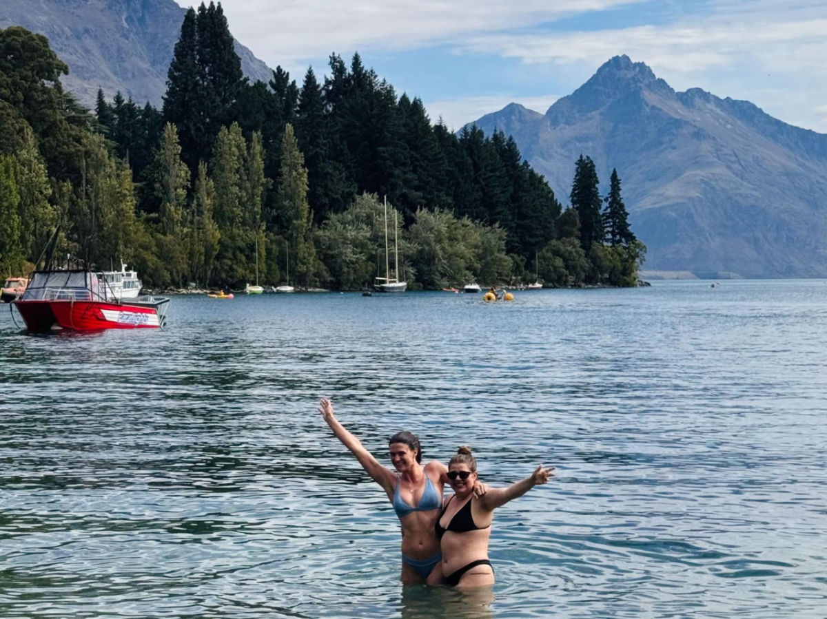 Author Betty and her friend swimming at Lake Wakatipu
