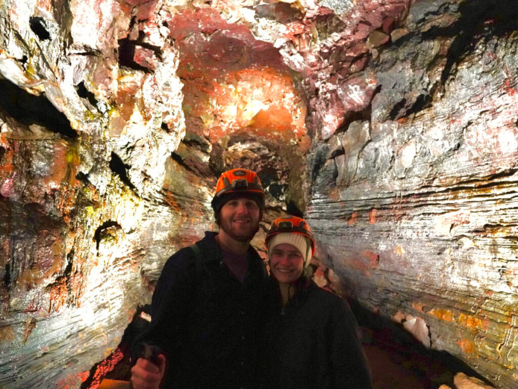 Author Betty and her boyfriend inside the Raufarhólshellir Lava Tunnels