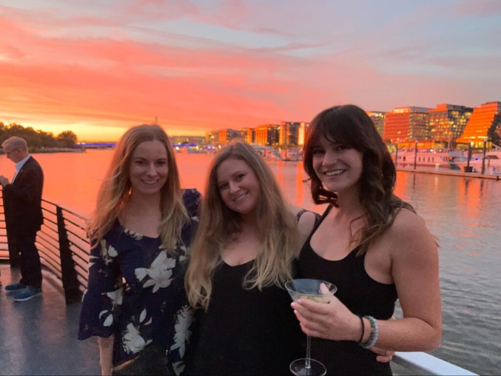 Author Betty and her cousins at a Potomac dinner cruise during sunset
