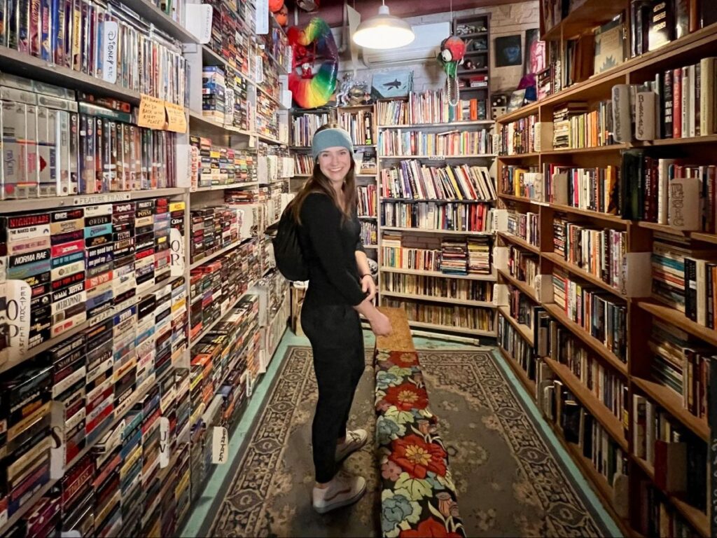 Author Betty inside a bookstore in Downtown Portland