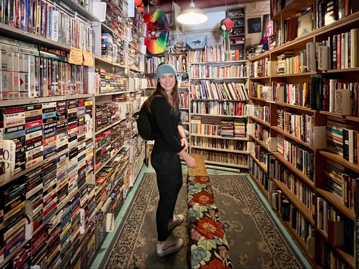 Author Betty inside a bookstore in Downtown Portland
