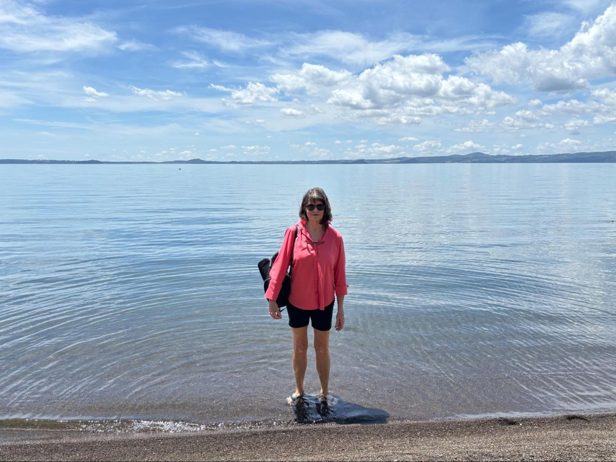 Author Betty's mom splashing in the lake Bolsena