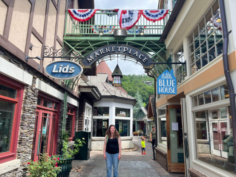 Author Elizabeth standing at the Marketplace in Downtown Gatlinburg